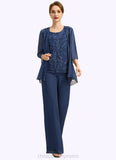 Giuliana Jumpsuit/Pantsuit Separates Scoop Floor-Length Chiffon Lace Mother of the Bride Dress With Sequins STIP0021657
