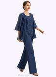 Giuliana Jumpsuit/Pantsuit Separates Scoop Floor-Length Chiffon Lace Mother of the Bride Dress With Sequins STIP0021657
