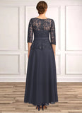 Ingrid A-line Scoop Illusion Ankle-Length Chiffon Lace Mother of the Bride Dress With Beading Rhinestone STIP0021659