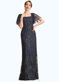 Adyson Sheath/Column Square Floor-Length Lace Mother of the Bride Dress With Sequins STIP0021665