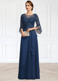 Lydia A-line Scoop Illusion Floor-Length Chiffon Lace Mother of the Bride Dress With Cascading Ruffles Sequins STIP0021671