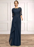 Julia A-line Scoop Floor-Length Chiffon Lace Mother of the Bride Dress With Cascading Ruffles Sequins STIP0021673
