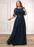 Julia A-line Scoop Floor-Length Chiffon Lace Mother of the Bride Dress With Cascading Ruffles Sequins STIP0021673