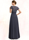 Nan A-line V-Neck Floor-Length Chiffon Lace Mother of the Bride Dress With Beading Cascading Ruffles Sequins STIP0021675