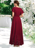 Sidney A-line Scoop Ankle-Length Chiffon Lace Mother of the Bride Dress With Sequins STIP0021676