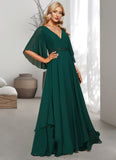 Aubrey A-line V-Neck Floor-Length Chiffon Mother of the Bride Dress With Beading Appliques Lace Sequins STIP0021682