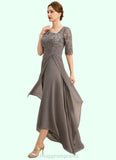 Genesis A-line Asymmetrical Asymmetrical Chiffon Lace Mother of the Bride Dress With Pleated Sequins STIP0021688
