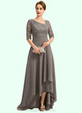 Genesis A-line Asymmetrical Asymmetrical Chiffon Lace Mother of the Bride Dress With Pleated Sequins STIP0021688