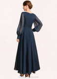 Kendal A-line V-Neck Ankle-Length Chiffon Mother of the Bride Dress With Beading Cascading Ruffles Sequins STIP0021698
