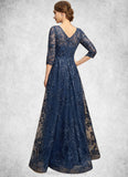 Helena A-line Scoop Illusion Floor-Length Lace Mother of the Bride Dress With Sequins STIP0021701