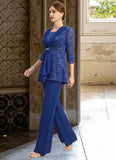 Savannah Jumpsuit/Pantsuit Separates Scoop Floor-Length Chiffon Lace Mother of the Bride Dress STIP0021703