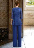 Savannah Jumpsuit/Pantsuit Separates Scoop Floor-Length Chiffon Lace Mother of the Bride Dress STIP0021703