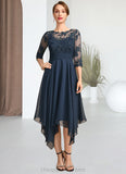 Lena A-line Scoop Illusion Tea-Length Chiffon Lace Mother of the Bride Dress With Sequins STIP0021704