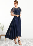 Lyric A-line Scoop Illusion Asymmetrical Chiffon Lace Mother of the Bride Dress With Sequins STIP0021712