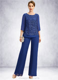 Clara Jumpsuit/Pantsuit Separates Scoop Floor-Length Chiffon Lace Mother of the Bride Dress STIP0021718