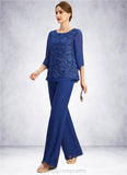 Clara Jumpsuit/Pantsuit Separates Scoop Floor-Length Chiffon Lace Mother of the Bride Dress STIP0021718