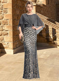 Ruby Sheath/Column Scoop Floor-Length Chiffon Lace Mother of the Bride Dress With Beading Flower Sequins STIP0021722