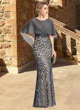 Ruby Sheath/Column Scoop Floor-Length Chiffon Lace Mother of the Bride Dress With Beading Flower Sequins STIP0021722