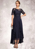 Shelby A-line Scoop Illusion Asymmetrical Chiffon Lace Mother of the Bride Dress STIP0021725