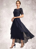 Shelby A-line Scoop Illusion Asymmetrical Chiffon Lace Mother of the Bride Dress STIP0021725