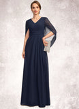 Adeline A-line V-Neck Floor-Length Chiffon Mother of the Bride Dress With Pleated STIP0021734
