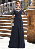 Lila A-line Scoop Illusion Floor-Length Chiffon Lace Mother of the Bride Dress With Pleated Sequins STIP0021741