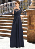 Lila A-line Scoop Illusion Floor-Length Chiffon Lace Mother of the Bride Dress With Pleated Sequins STIP0021741