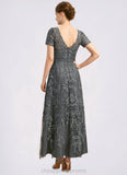 Naomi A-line Scoop Illusion Ankle-Length Chiffon Lace Mother of the Bride Dress With Sequins STIP0021753