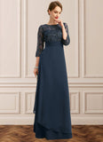 Scarlett A-line Scoop Illusion Floor-Length Chiffon Lace Mother of the Bride Dress With Pleated Sequins STIP0021754