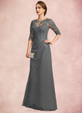 Maggie Sheath/Column Scoop Illusion Floor-Length Chiffon Lace Mother of the Bride Dress With Pleated Sequins STIP0021757
