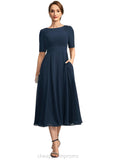 Destiny A-line Scoop Tea-Length Chiffon Mother of the Bride Dress With Appliques Lace Sequins STIP0021760
