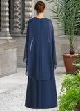 Renee A-line V-Neck Floor-Length Chiffon Mother of the Bride Dress With Beading Cascading Ruffles STIP0021766