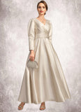 Taliyah A-line V-Neck Ankle-Length Satin Mother of the Bride Dress With Pleated STIP0021768