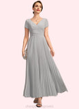 Luna A-line V-Neck Ankle-Length Chiffon Mother of the Bride Dress With Pleated STIP0021777