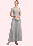 Luna A-line V-Neck Ankle-Length Chiffon Mother of the Bride Dress With Pleated STIP0021777