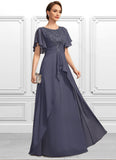 Aracely A-line Scoop Floor-Length Chiffon Lace Mother of the Bride Dress With Pleated STIP0021780
