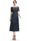 Daisy A-line Scoop Illusion Tea-Length Lace Mother of the Bride Dress With Sequins STIP0021781