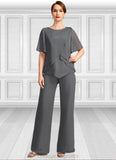 Alissa Jumpsuit/Pantsuit Separates Scoop Floor-Length Chiffon Mother of the Bride Dress With Beading STIP0021783