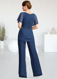 Judy Jumpsuit/Pantsuit Separates V-Neck Floor-Length Chiffon Mother of the Bride Dress With Beading Pleated Sequins STIP0021800