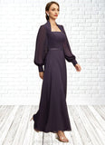 Eleanor A-line Queen Anne Ankle-Length Chiffon Mother of the Bride Dress With Beading Sequins STIP0021805