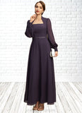 Eleanor A-line Queen Anne Ankle-Length Chiffon Mother of the Bride Dress With Beading Sequins STIP0021805
