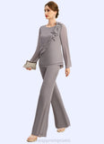 Macie Jumpsuit/Pantsuit Separates Scoop Floor-Length Chiffon Mother of the Bride Dress With Bow STIP0021808
