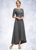 Kyra A-line Scoop Asymmetrical Chiffon Lace Mother of the Bride Dress With Pleated Sequins STIP0021812