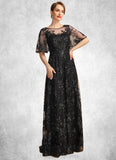 Justice A-line Scoop Illusion Floor-Length Lace Sequin Mother of the Bride Dress STIP0021815