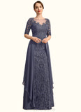 Natalia Sheath/Column Scoop Illusion Floor-Length Chiffon Lace Mother of the Bride Dress With Sequins STIP0021818