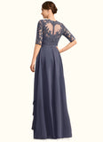 Natalia Sheath/Column Scoop Illusion Floor-Length Chiffon Lace Mother of the Bride Dress With Sequins STIP0021818