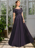 Daphne A-line Scoop Illusion Floor-Length Chiffon Lace Mother of the Bride Dress With Sequins STIP0021828