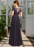 Daphne A-line Scoop Illusion Floor-Length Chiffon Lace Mother of the Bride Dress With Sequins STIP0021828