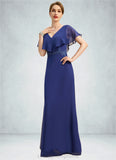 Evie A-line V-Neck Floor-Length Chiffon Mother of the Bride Dress With Beading Appliques Lace Sequins STIP0021829