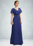Evie A-line V-Neck Floor-Length Chiffon Mother of the Bride Dress With Beading Appliques Lace Sequins STIP0021829